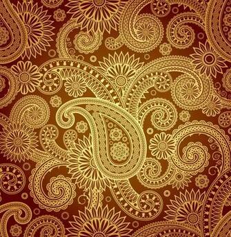 Backdrop Red Background File With Gold Paisley Seamless Pattern