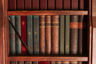 Harry Potter Aesthetic Wooden Bookshelf Wallpaper