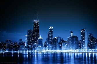 Wallpaper Chicago Blue Night City Lights Desktop
