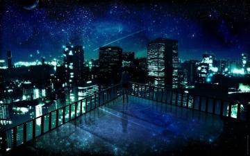 Wallpaper Girl Roof Sky City Desktop In