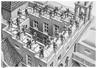 Descending Detail Optical Illusion M C Escher Art Wallpaper Picture