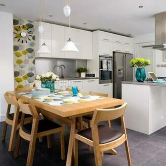 With Retro Yellow Green And Blue Wallpaper Kitchen Ideas