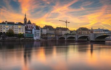 Wallpaper Sunset Bridge River Building Home Switzerland