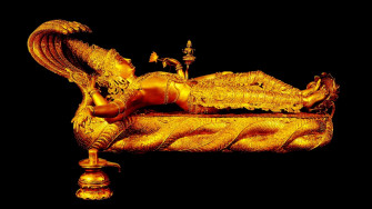 Gold Statue Of Lord Vishnu In Black HD Wallpaper