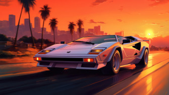 Lamborghini Sports Car Sunset Palm Trees 4k Wallpaper iPhone HD