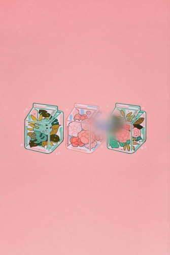 Aesthetic Pink Kawaii Boxed Plants And Flowers Wallpaper