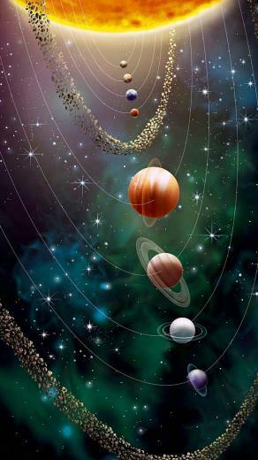 Colorful Depiction Showing Relative Sizes Of Sun And Planets