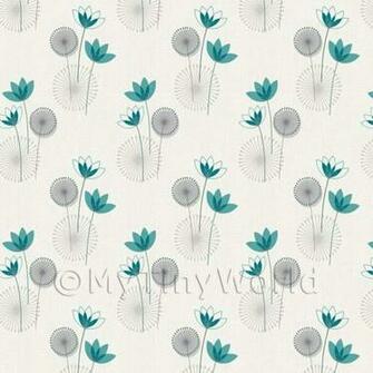 Wallpaper Dolls House Miniature Styalised Teal Flower