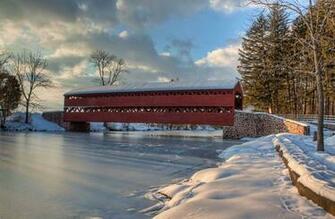 Pont Couvert De Hiver Wallpaper