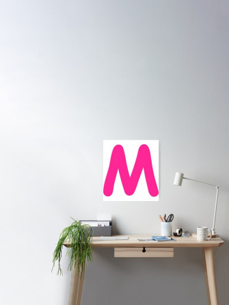 Pink Letter M Capital Alphabet Girls BirtHDay Gift Poster For