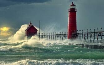 Wallpaper Surf Waves Lighthouse On Your Desktop