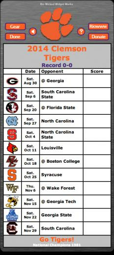 Clemson Tigers Football Schedule Widget
