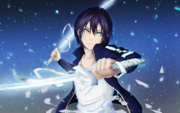 Noragami Yato Dual Sword Bandage Blue Eyes