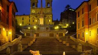 Spanish Steps Night Lights Wallpaper Travel HD