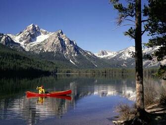 Mountains Lake Idaho Fisherman Boat Stock Photos Image