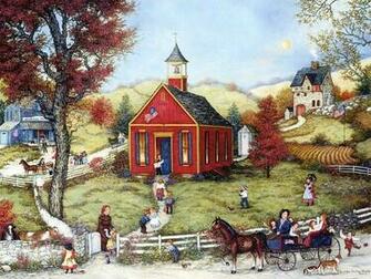 Painting Winter Fun Wallpaper Americana Art Topiary Falls