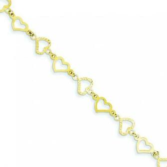 Top 14k Gold Flat Diamond Cut Open Hearts Bracelet Inches