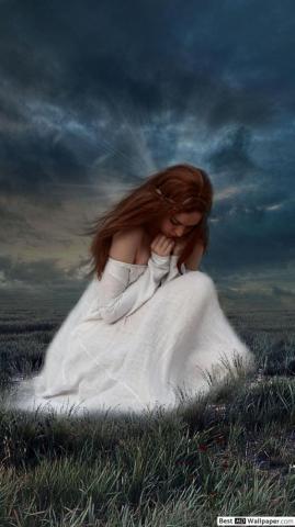 Lonely Girl Sitting In A Field HD Wallpaper