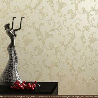 Non Woven Bedroom Wallpaper Textured Glitter Metallic Damask