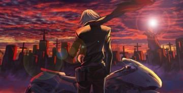 Anime Boy Bike Sunset Graveyard Wallpaper HD Image Picture