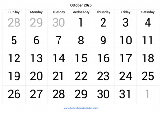 October Calendar Printable With Large Numbers Wallpaper