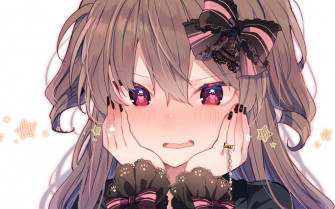 Blushing Anime Girl Timid Expression Wallpaper