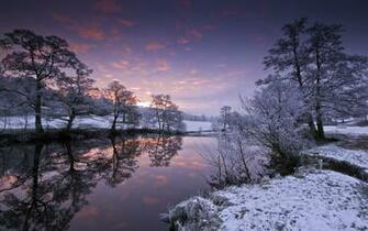 Winter Snow Reflection Water Sky Clouds Sunset Sunrise