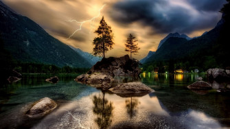 Wallpaper Id Sunset Dusk Sky Clouds Lightning Storm HDr