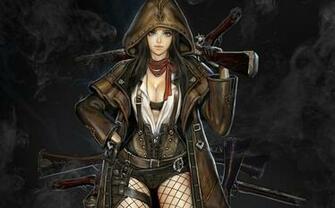Anime Girls Gun Hoods Flintlock Pistol Fishnet