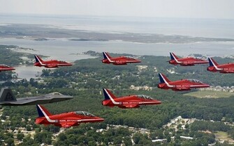 Wallpaper Military Red Arrows Joins Airforce Raptor