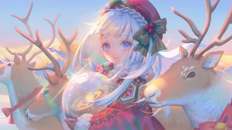 Santa Cute Anime Girl Reindeer Christmas Wallpaper iPhone Phone 4k