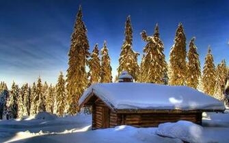 Lovely Log Cabin In Winter Hq Wallpaper