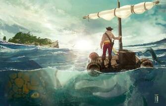 Wallpaper Sea Danger People Island Monster Art Octopus The