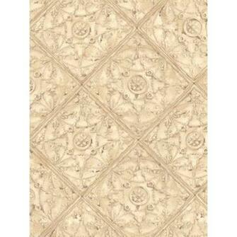 Beige Detailed Faux Ceiling Tile Wallpaper All Walls