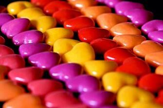 Candy Jelly Beans Hearts Close Up Bokeh Wallpaper Background