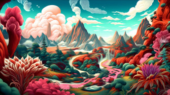 4k Wallpaper Aesthetic And Colorful Abstract Mountain Landscape