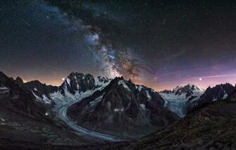 Wallpaper Stars Mountains Glacier The Milky Way Meteors Image