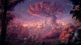Painting Of Tree In Center Rural Town HD Wallpaper