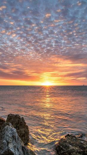 France New Caledonia Sea Rocks Sunset Clouds iPhone