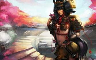 Fantasy Art Asian Oriental Warriors Weapons Sword Katana Armor Women