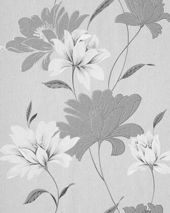 Vinyl Wallpaper Floral Design Flowers Grey White Silver Sqm