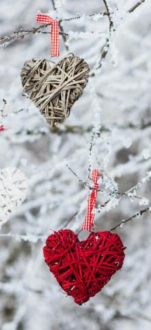 Wallpaper Three Love Hearts Decoration Twigs Snow Winter