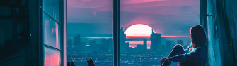 4k Dual Monitor Woman By Window City Wallpaper