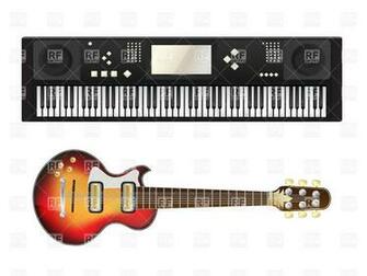 Electric Guitar And Synthesizer Over White Background Vector Image