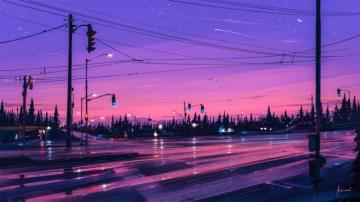 Wallpaper Pink Skies Over A Wet Street 4k Manzara Masa St
