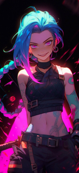 Arcane Smiling Jinx Black Pink Wallpaper