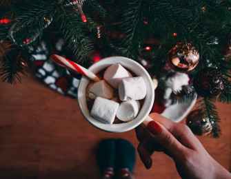 A Person Holding Cup Of Hot Chocolate With Marshmallows Photo