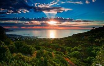 Wallpaper Winter Sea The Sky Sun Clouds Rays Trees