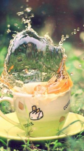 Tea Spray Earth Grass Saucer Green Cup iPhone Wallpaper