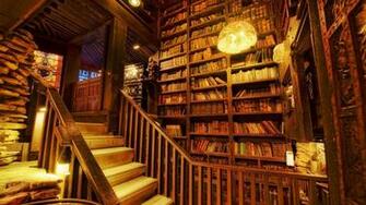 Stairs In The Library Wallpaper HD